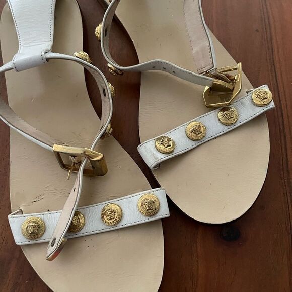 Versace White and Gold Sandals with Gold Embellishments - Picture 1 of 6